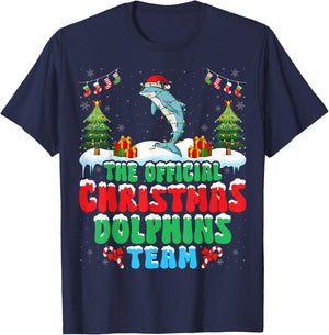 Christmas Dolphins Team - Dolphins Wearing Santa Hat Xmas T-Shirt - T-Shirt | Navy