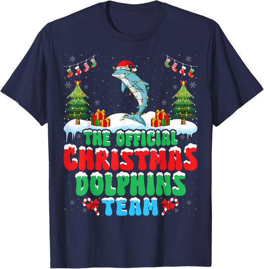 Christmas Dolphins Team - Dolphins Wearing Santa Hat Xmas T-Shirt - T-Shirt | Navy