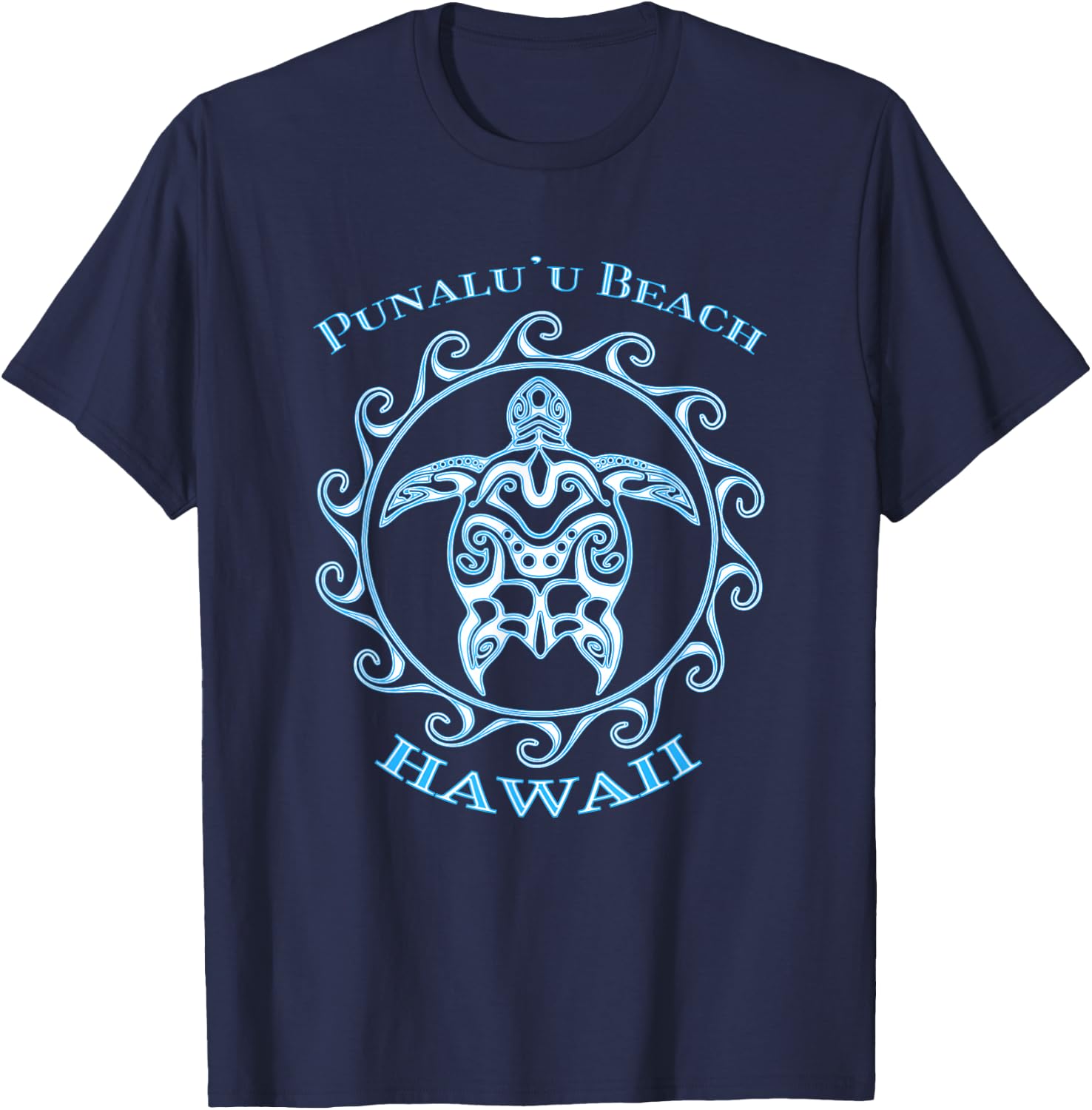 Punalu'u Beach Hawaii Tribal Sea Turtle Summer T-Shirt - T-Shirt | Navy