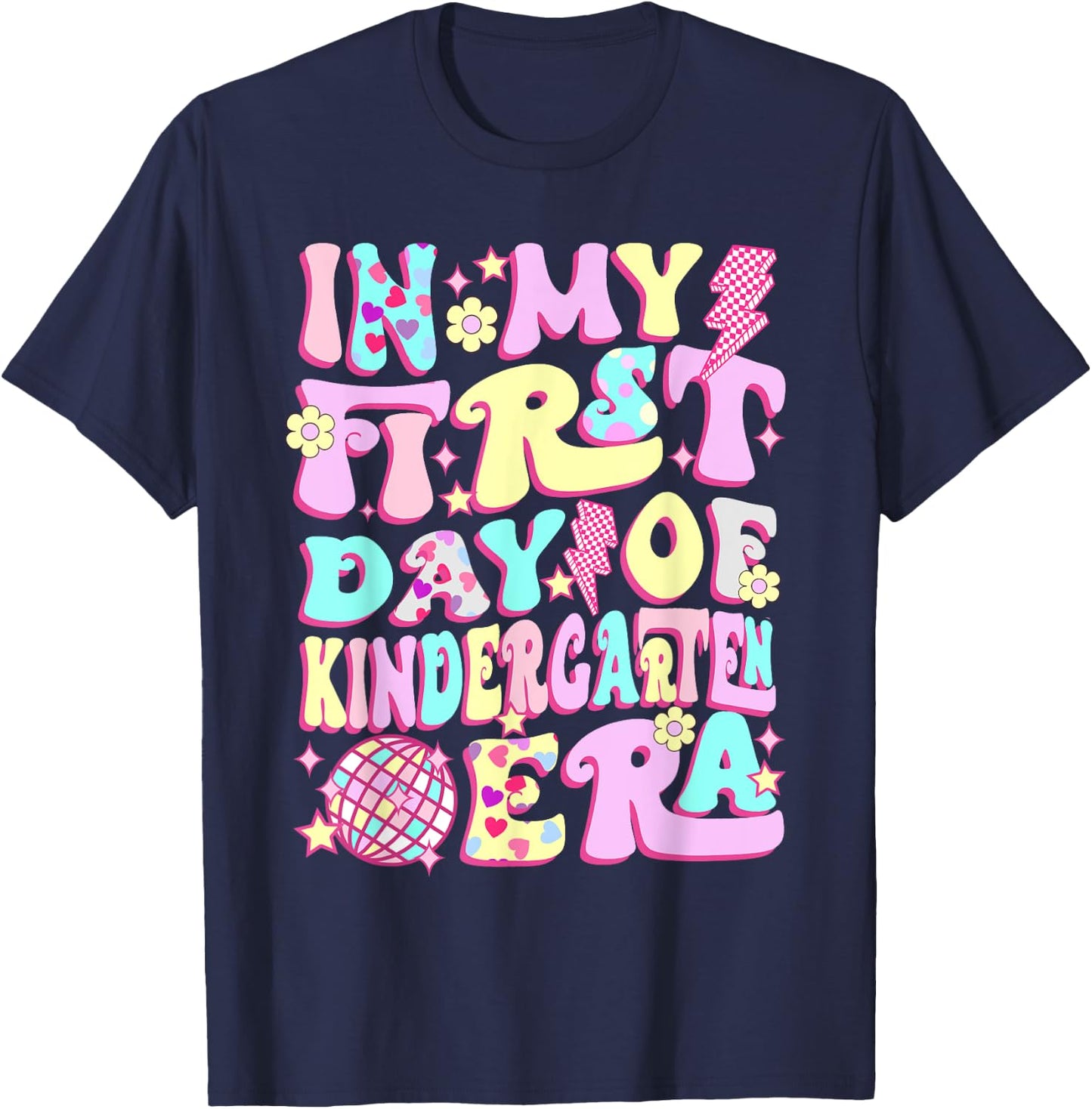 Groovy In My First Day Kindergarten Era Back To School Girls T-Shirt - T-Shirt | Navy