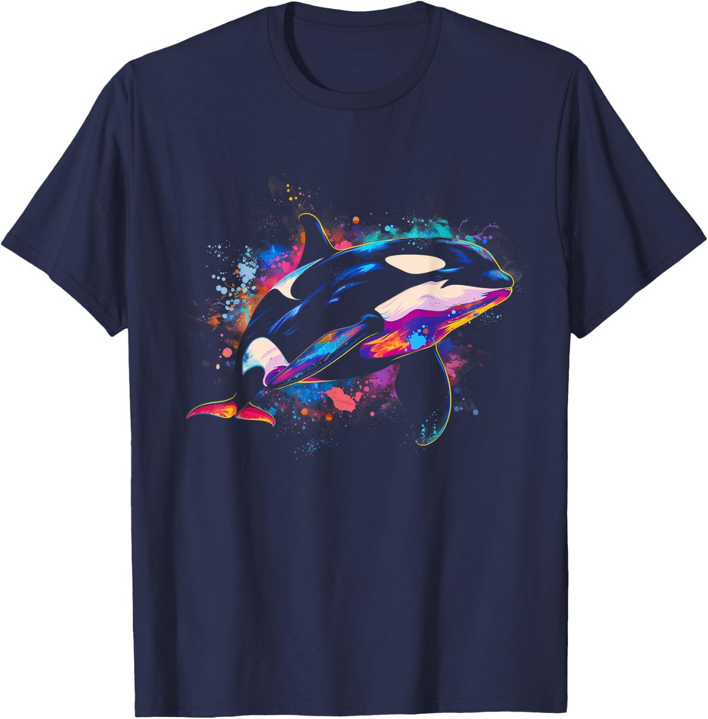 Orca Whale Watercolor Colorful Whale Lover T-Shirt - T-Shirt | Navy