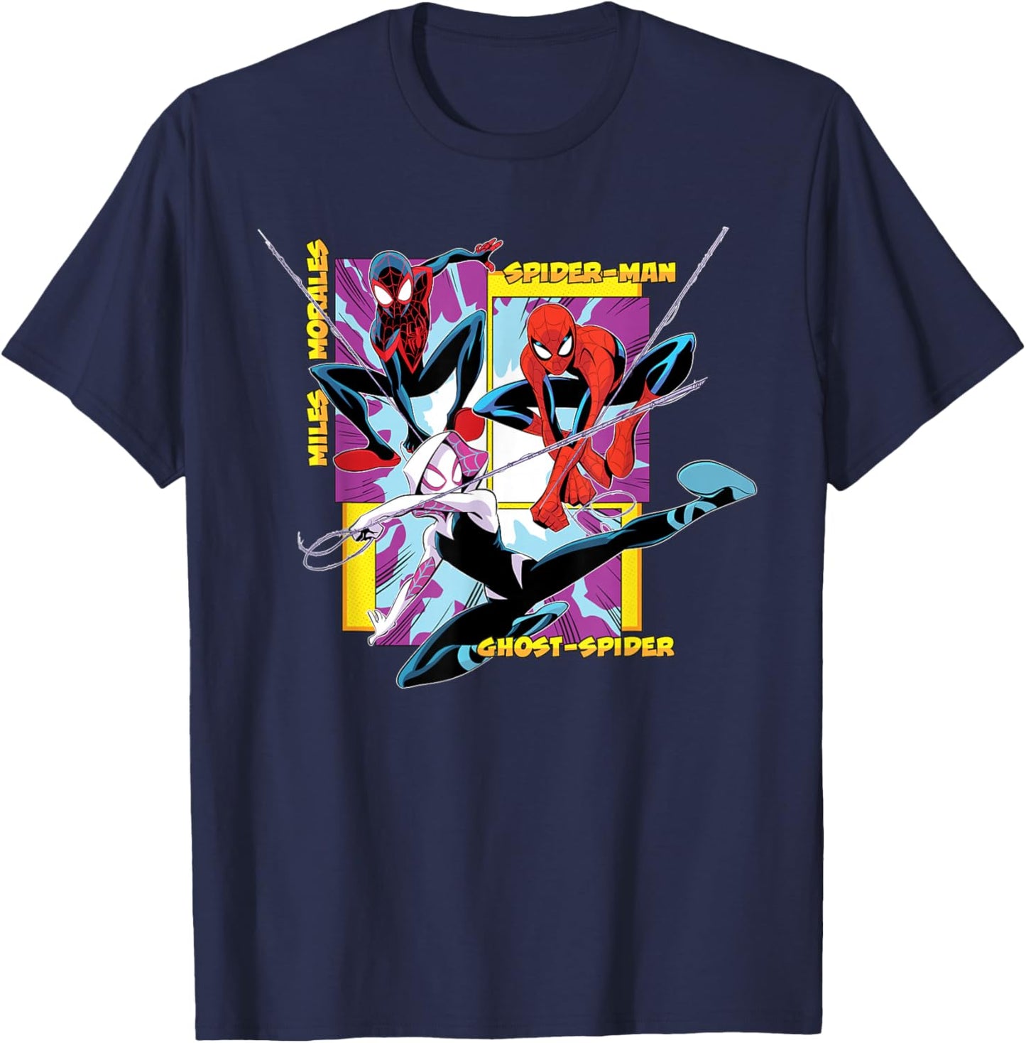 Marvel Spider-Man Miles Morales Ghost-Spider Web-Swing Trio T-Shirt - T-Shirt | Navy