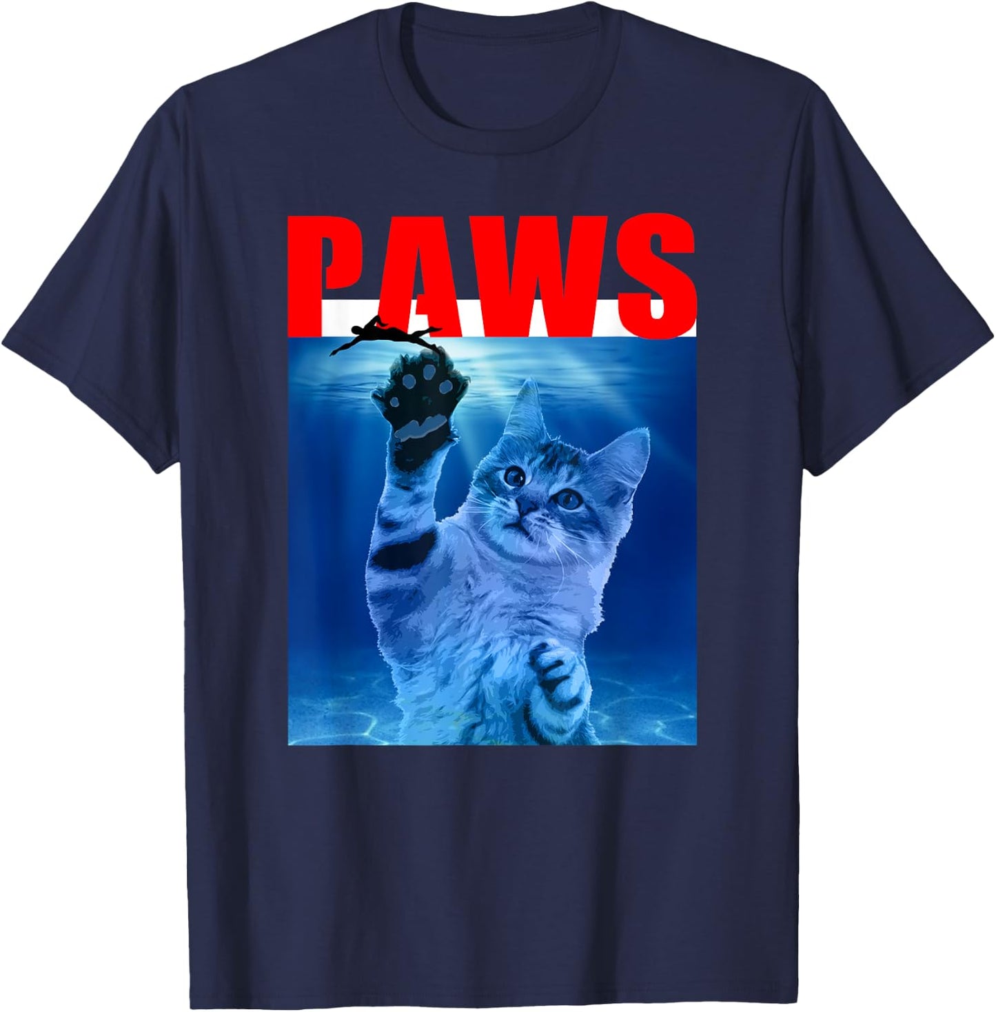 PAWS Funny Cat . Parody For Shark And Cat Lovers T-Shirt - T-Shirt | Navy