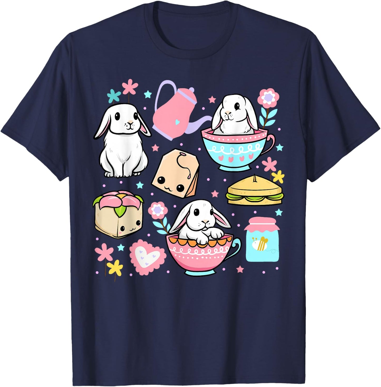 Kawaii Bunny Women Boys Girls Funny Graphic Japanese Anime T-Shirt - T-Shirt | Navy