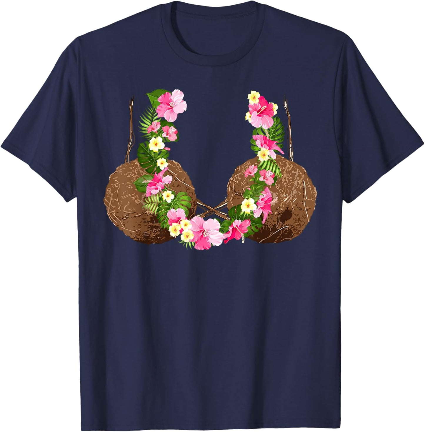 Funny Coconut Bra Hawaiian Tropical Beach Vibes Summer Girls T-Shirt - T-Shirt | Navy