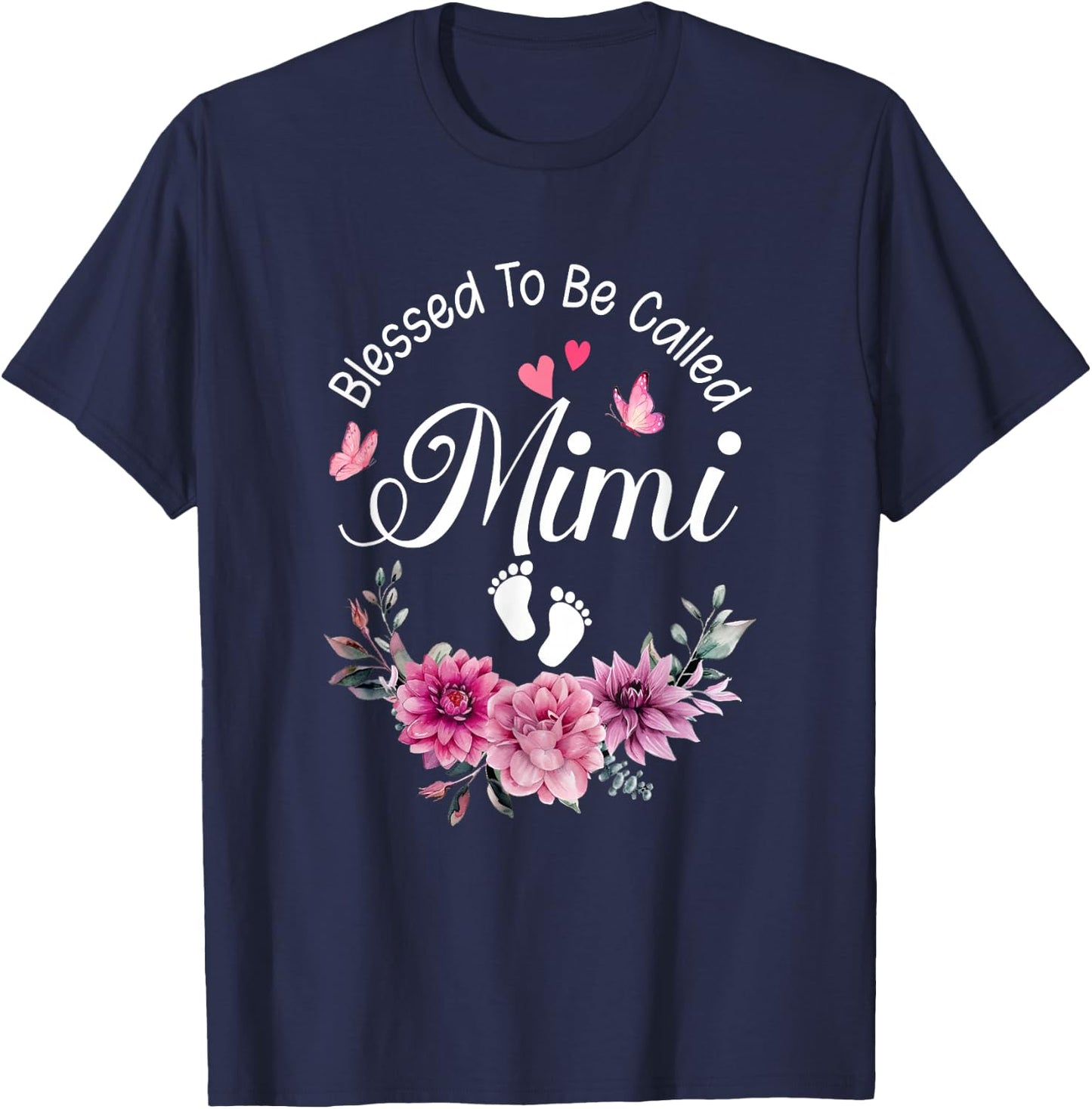 Blessed To Be Called Mimi Women Floral Decor Mimi T-Shirt - T-Shirt | Navy