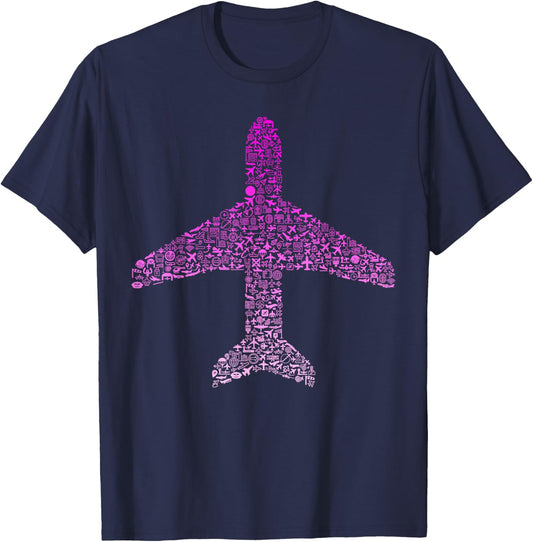 Airplane Silhouette Aviation Enthusiast Gear | Girls Pilot T-Shirt - T-Shirt | Navy