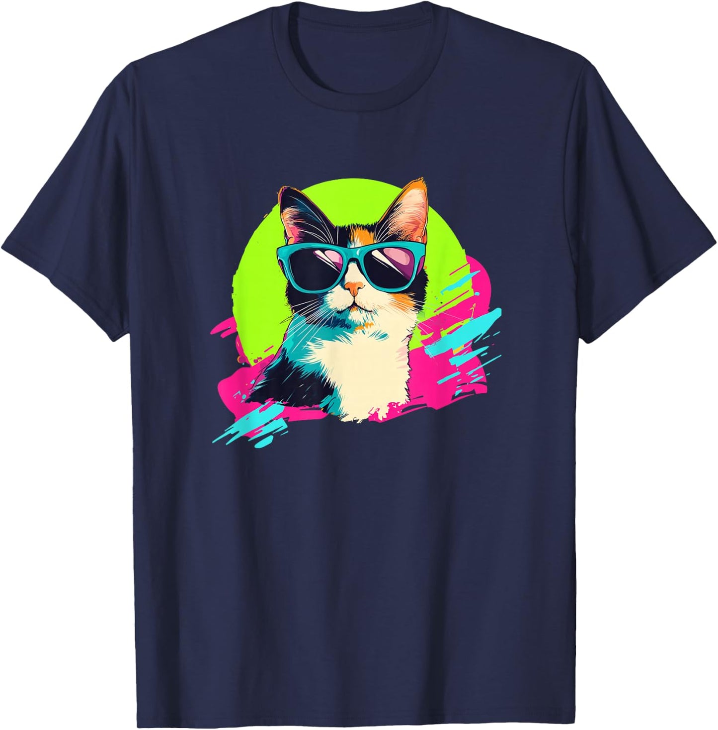 Kid Kitty Retro Vintage 80s 90s Calico Cat Lover T-Shirt - T-Shirt | Navy