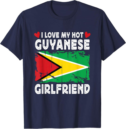 I Love My Hot Guyanese Girlfriend Couple Guyana Flag T-Shirt - T-Shirt | Navy