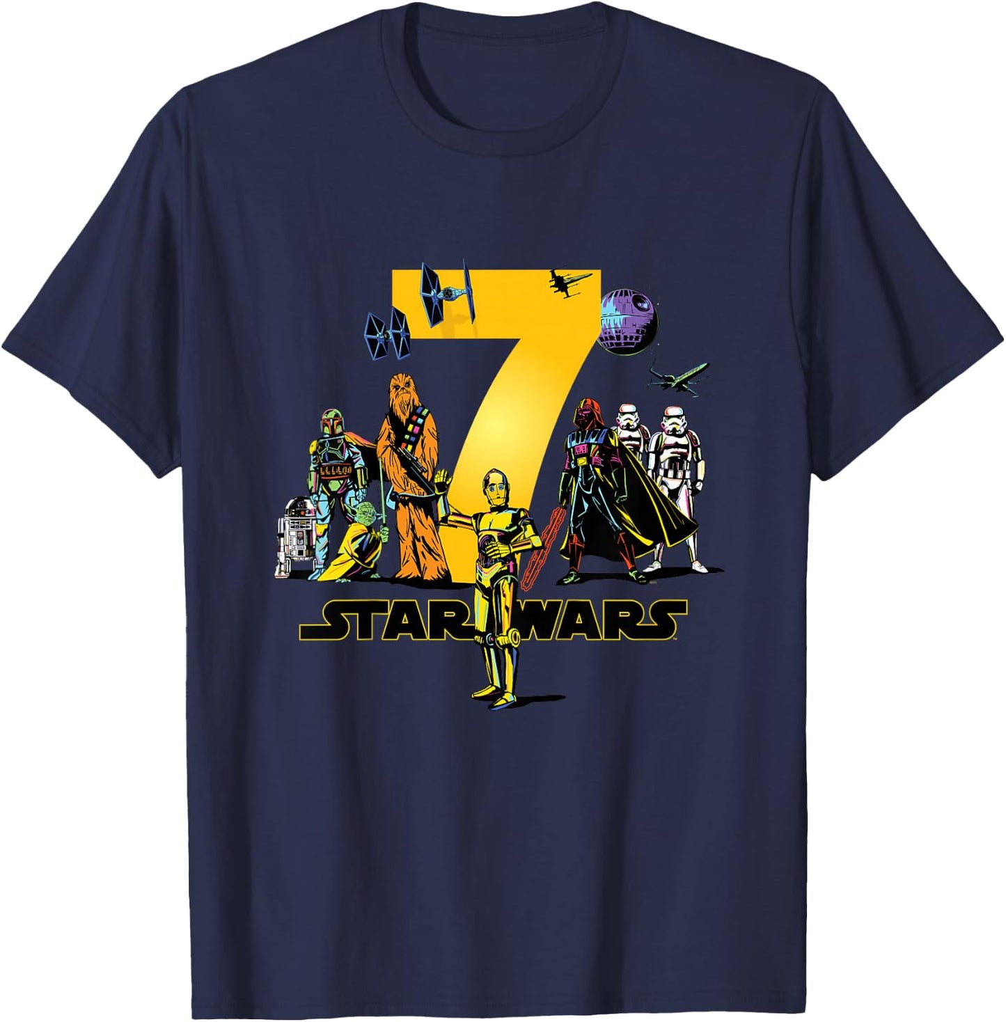 Star Wars Classic Characters Seventh Birthday 7 Years Old T-Shirt - T-Shirt | Navy