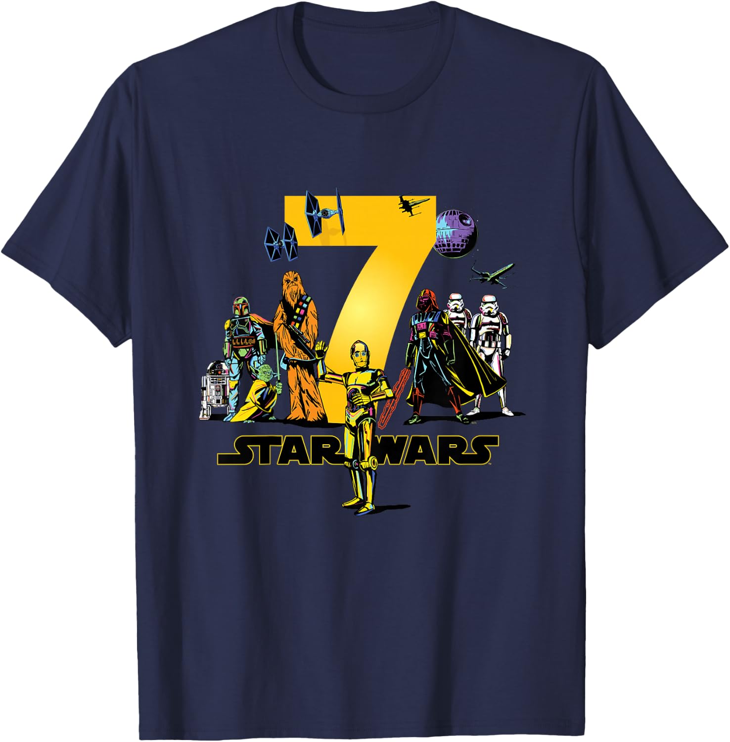 Star Wars Classic Characters Seventh Birthday 7 Years Old T-Shirt - T-Shirt | Navy