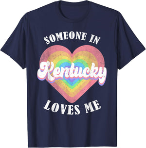 Someone In Kentucky Loves Me Heart Retro Groovy T-Shirt - T-Shirt | Navy