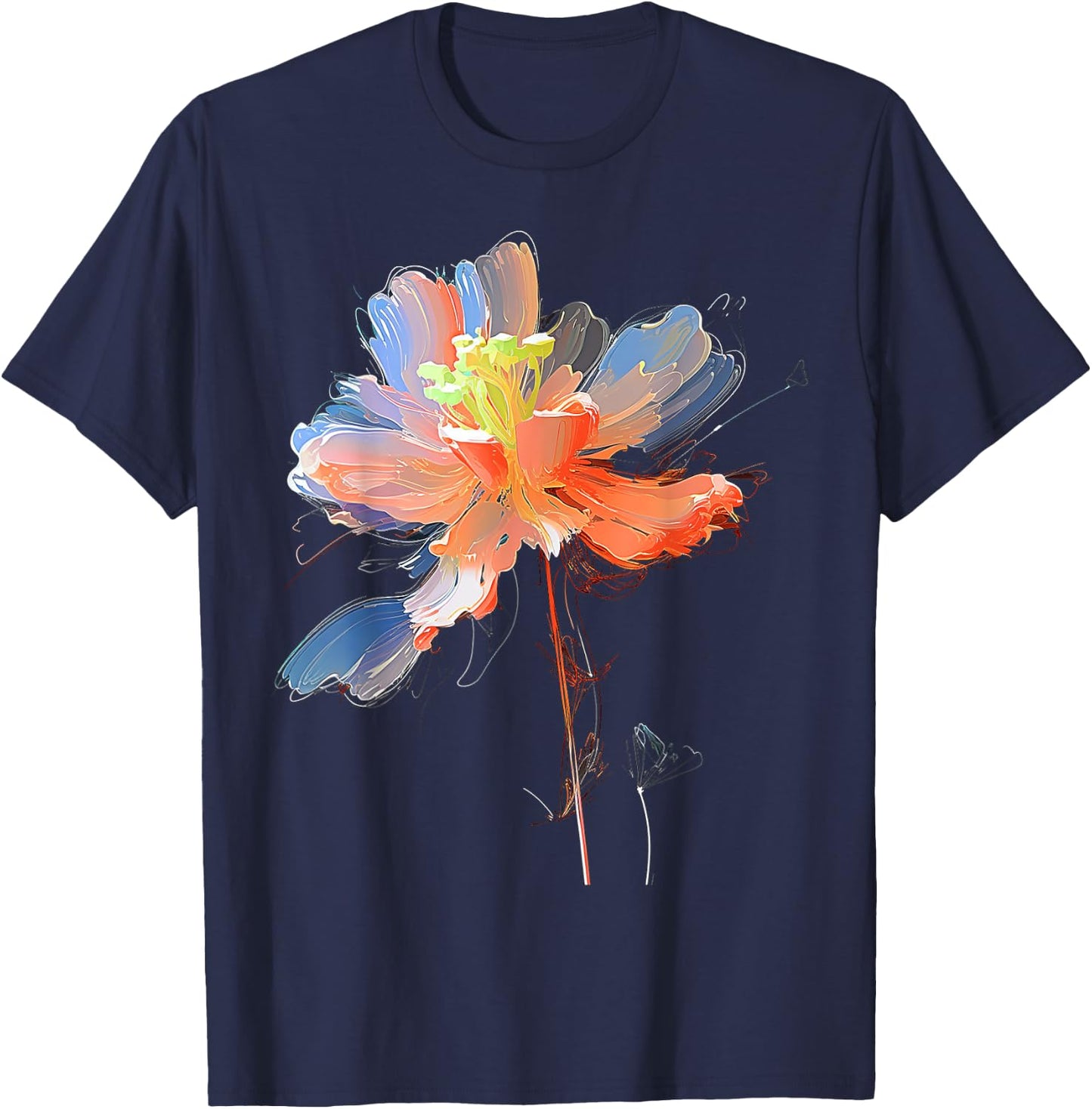 Flower Painting Graphic Artwork Art Flower T-Shirt - T-Shirt | Navy