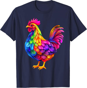 Colorful Chicken Farm Animal Lover Women Black T-Shirt - T-Shirt | Navy