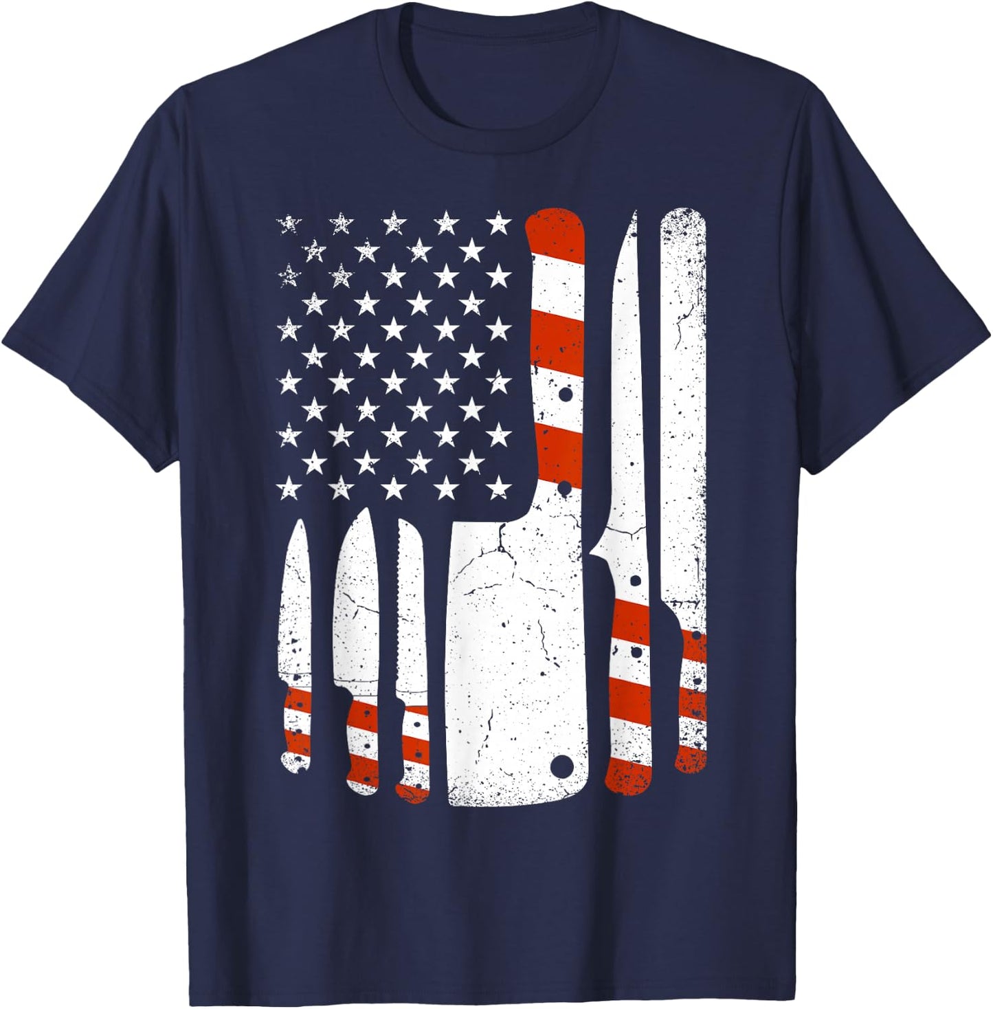 Chef Knives Cooking Utensil Cook American Flag Patriotic Women Men T-Shirt - T-Shirt | Navy