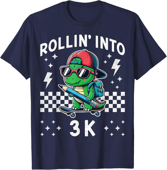 Rollin Into 3K Dinosaur First Day of K3 Kid I’m Ready for 3K T-Shirt - T-Shirt | Navy
