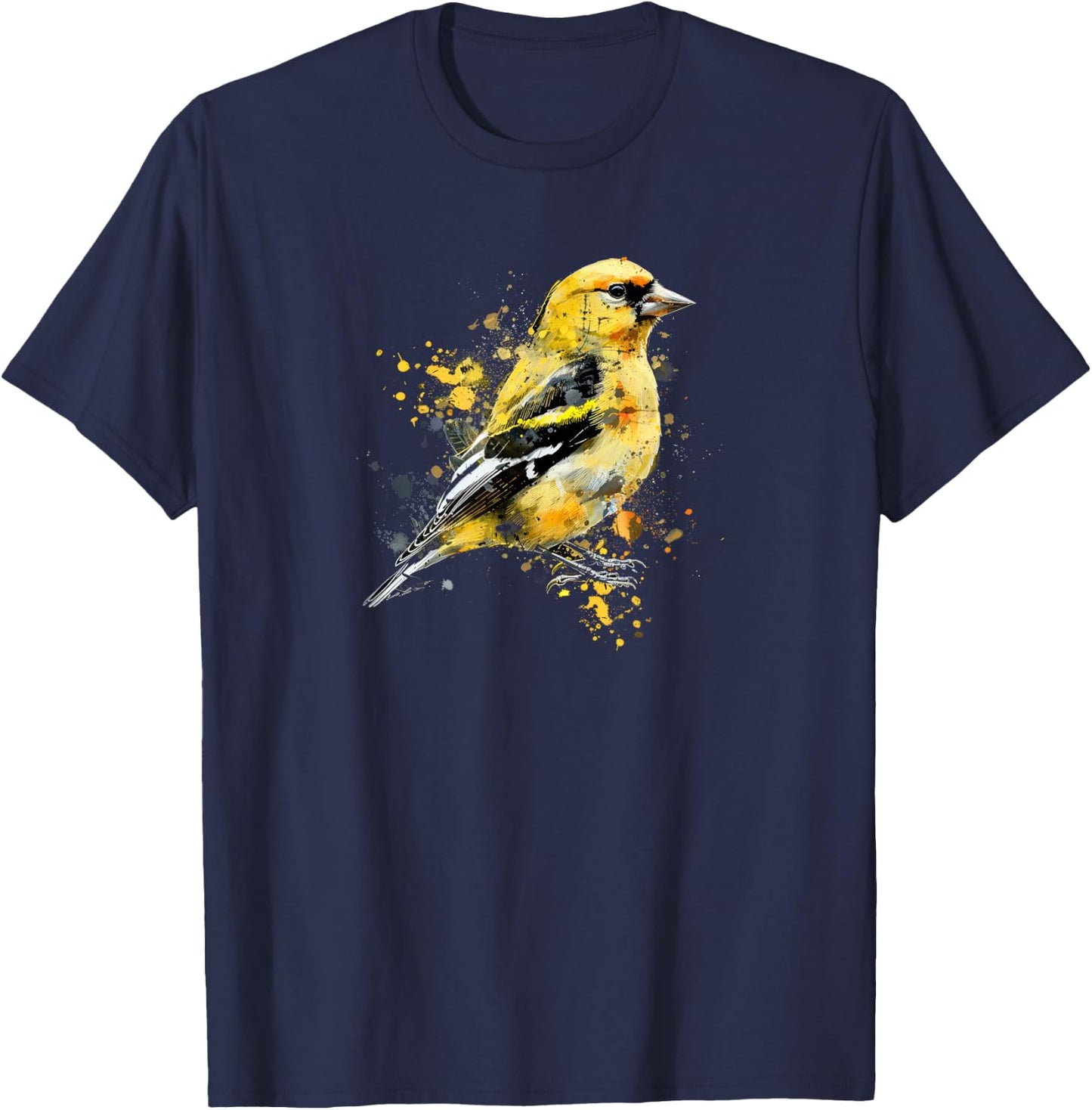 American Goldfinch Watercolor, Birdwatching T-Shirt - T-Shirt | Navy