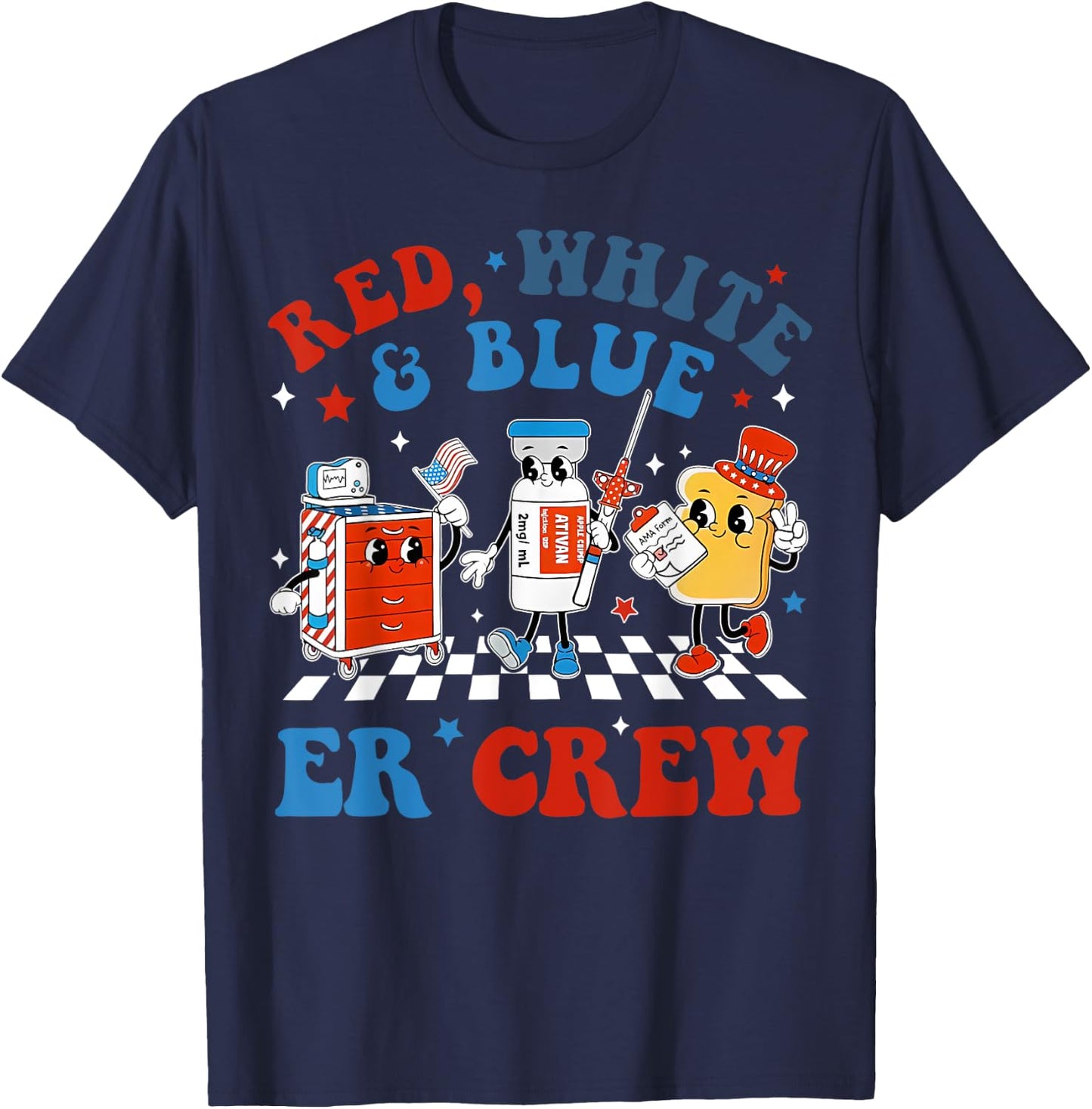 Retro Red White Blue Er Crew Emergency Room 4th Of July T-Shirt - T-Shirt | Navy