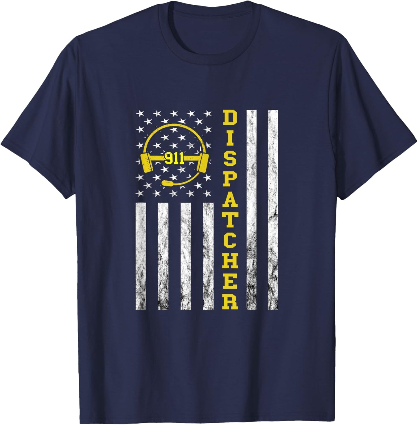 Dispatcher Vintage America USA Flag Headset 911 Operator Small T-Shirt - T-Shirt | Navy