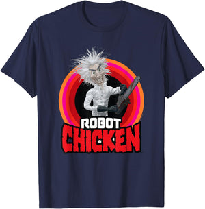 Robot Chicken Fritz Mad Scientist Chainsaw T-Shirt - T-Shirt | Navy