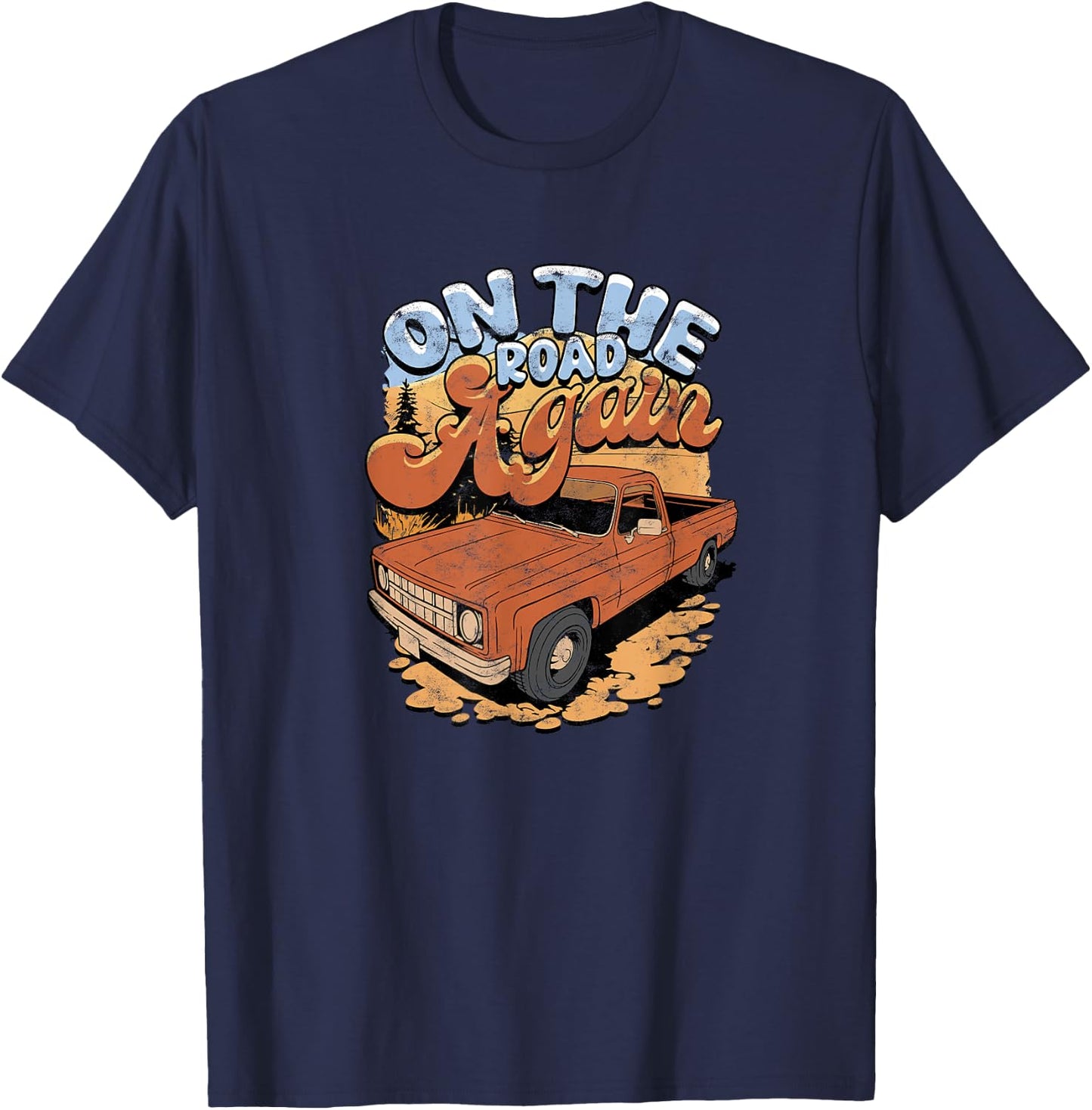 Travel Adventures On The Road Again , Small, Black T-Shirt - T-Shirt | Navy