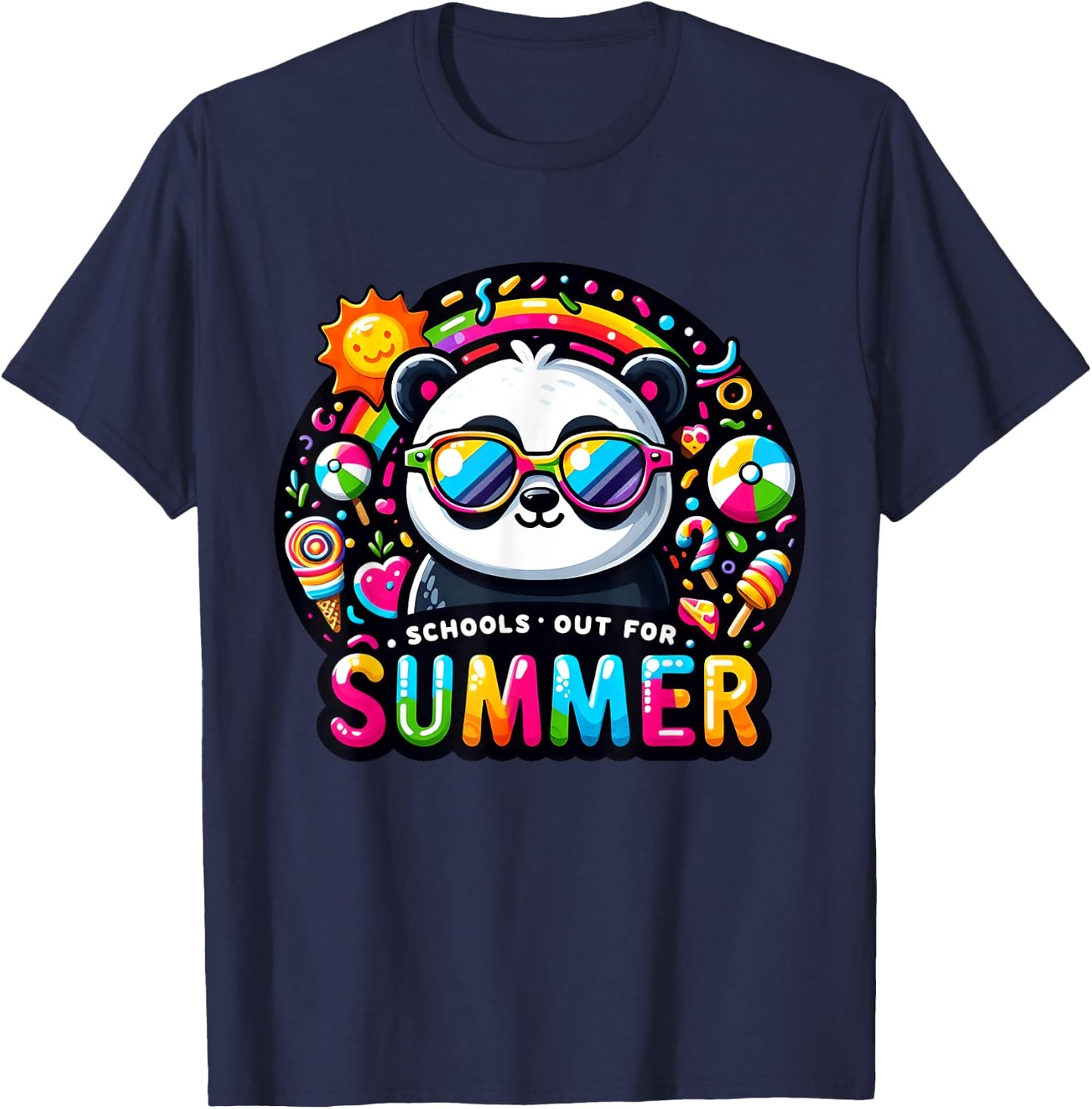 Cute Panda Last Day of School Teacher Schools Out For Summer Women Kids T-Shirt - T-Shirt | Navy
