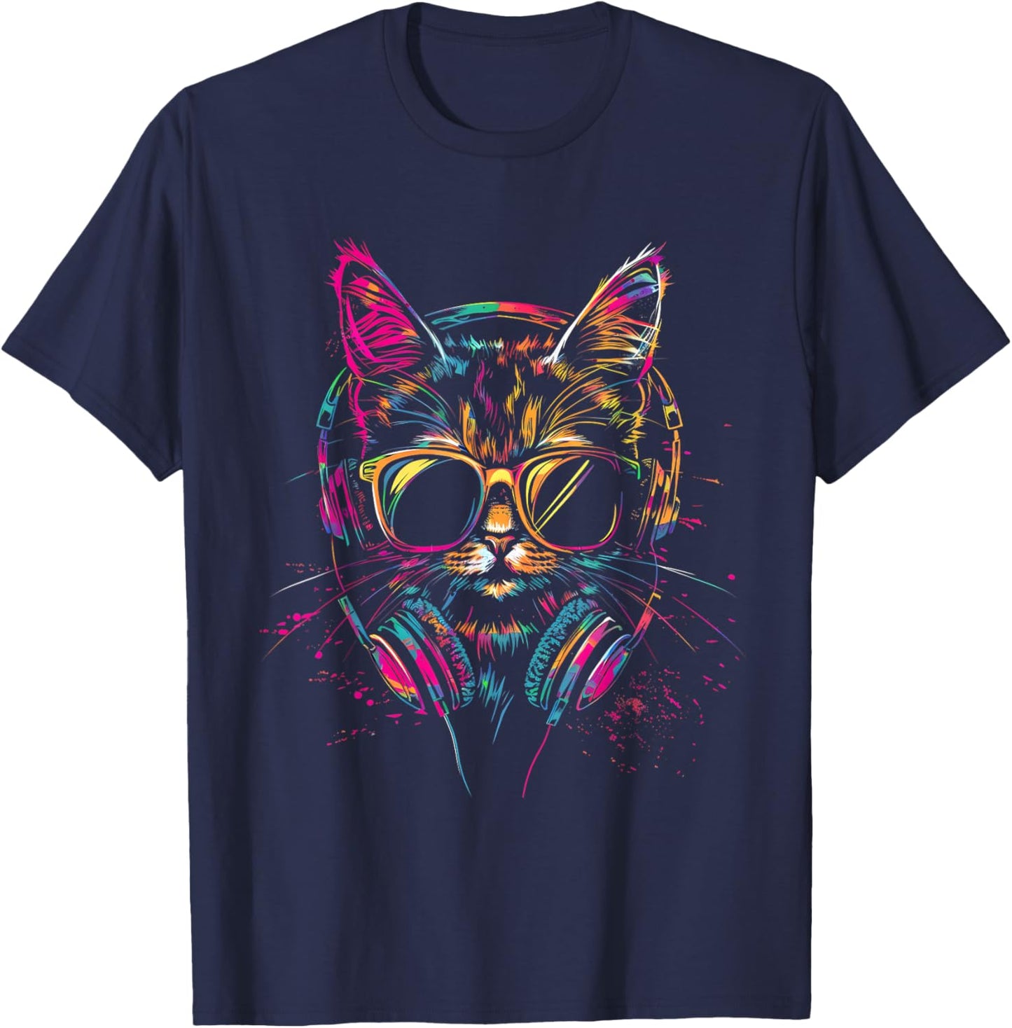 DJ Cat Techno EDM Cat Music DJ Music Headphones Beatmaker T-Shirt - T-Shirt | Navy
