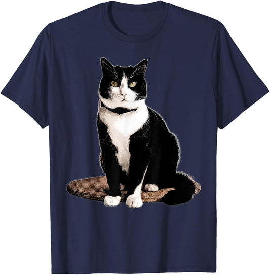 Cat Tuxedo Cat , Women's, Black, Small, Short Sleeve, Classic Fit, Tuxedo Cat Design T-Shirt - T-Shirt | Navy