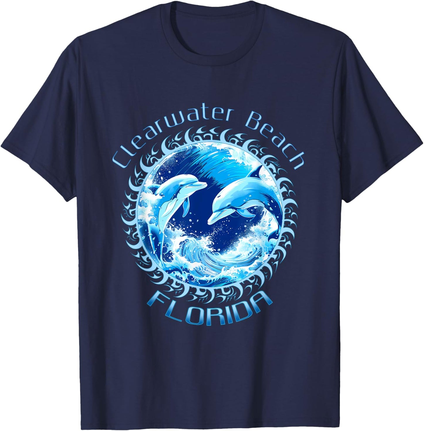 Cute Ocean Dolphin Lovers Clearwater Beach Florida Vacation Men Women Kids T-Shirt - T-Shirt | Navy