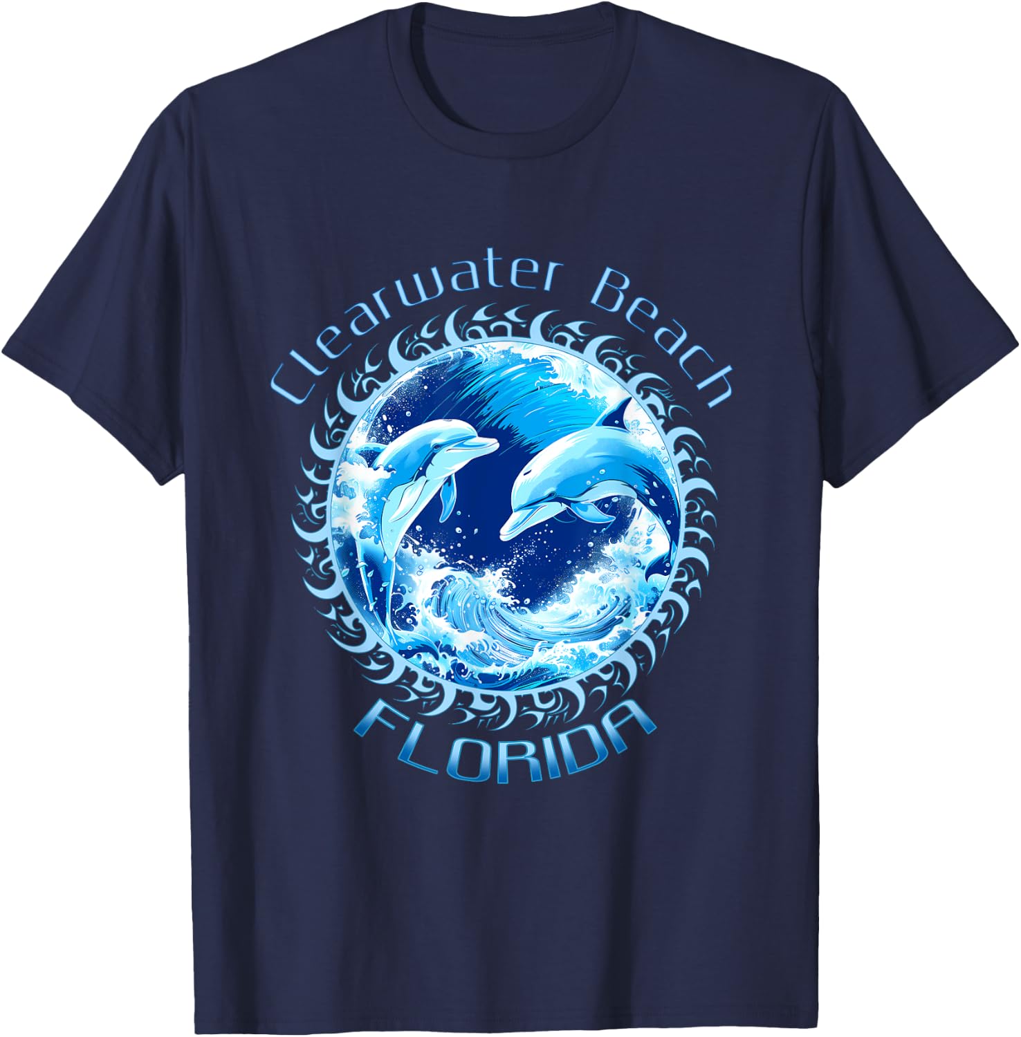 Cute Ocean Dolphin Lovers Clearwater Beach Florida Vacation Men Women Kids T-Shirt - T-Shirt | Navy