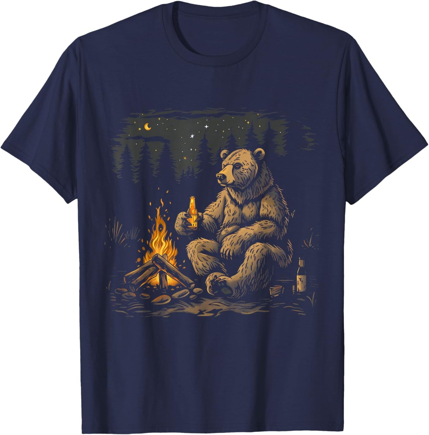 Camping Grizzly Bear Drinking Beer Hiking Nature Outdoor T-Shirt - T-Shirt | Navy