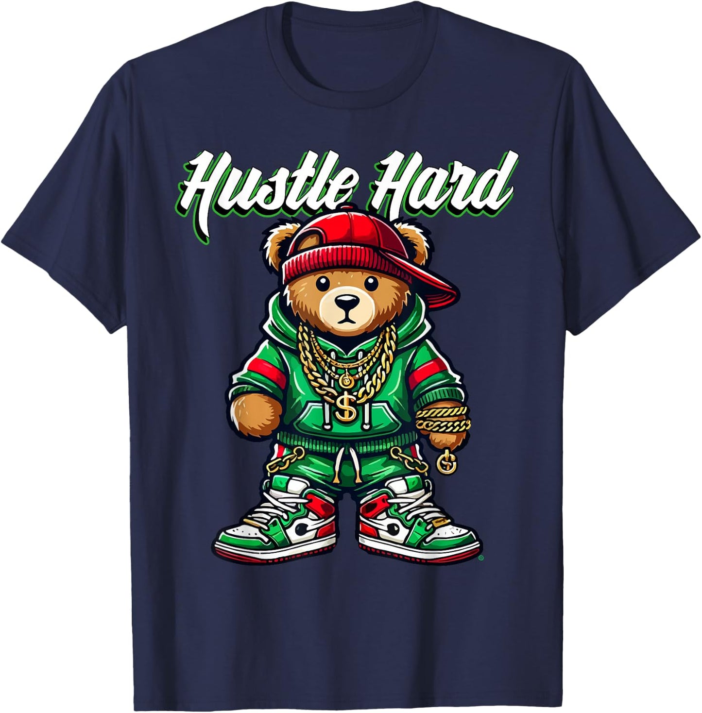 Hustle Hard Urban Teddy Bear - Hip Hop Street Style Gift T-Shirt - T-Shirt | Navy