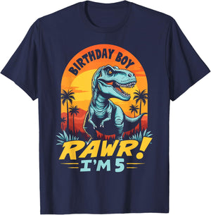 Rawr I'm 5 T-Rex Boys 5th Birthday Dinosaur Party Dino Lover T-Shirt - T-Shirt | Navy