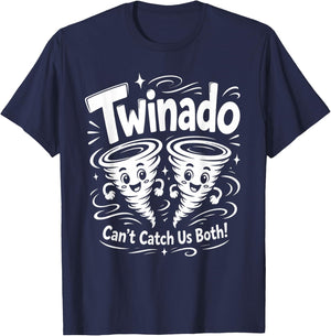Twinado Can't Catch Us Both Funny Twin Kids Boy Girl T-Shirt - T-Shirt | Navy