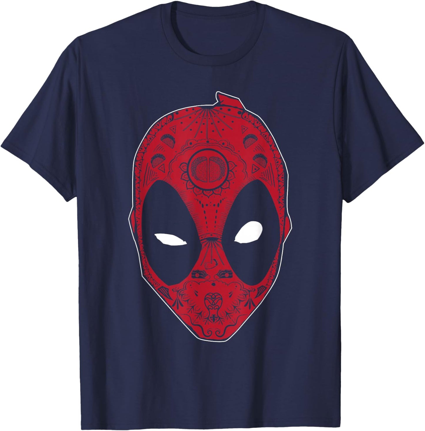 Marvel Deadpool Sugar Skull Comic Big Face T-Shirt - T-Shirt | Navy