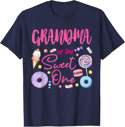 Grandma of The Sweet One Lollipop Candy Birthday Party T-Shirt - T-Shirt | Navy