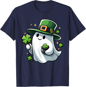 Saint Patricks Day Ghost Clover Pocket Cute My Boo Men Women T-Shirt - T-Shirt | Navy