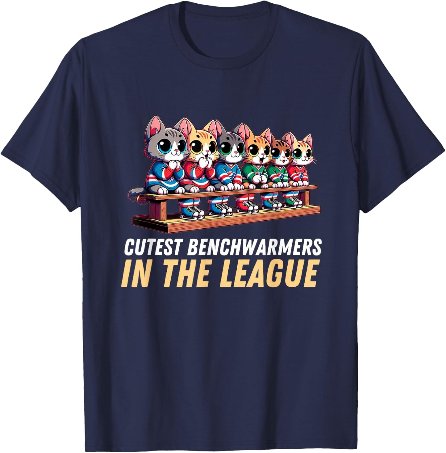 Cutest Benchwarmers in the League: Kitten Lineup Hockey T-Shirt - T-Shirt | Navy