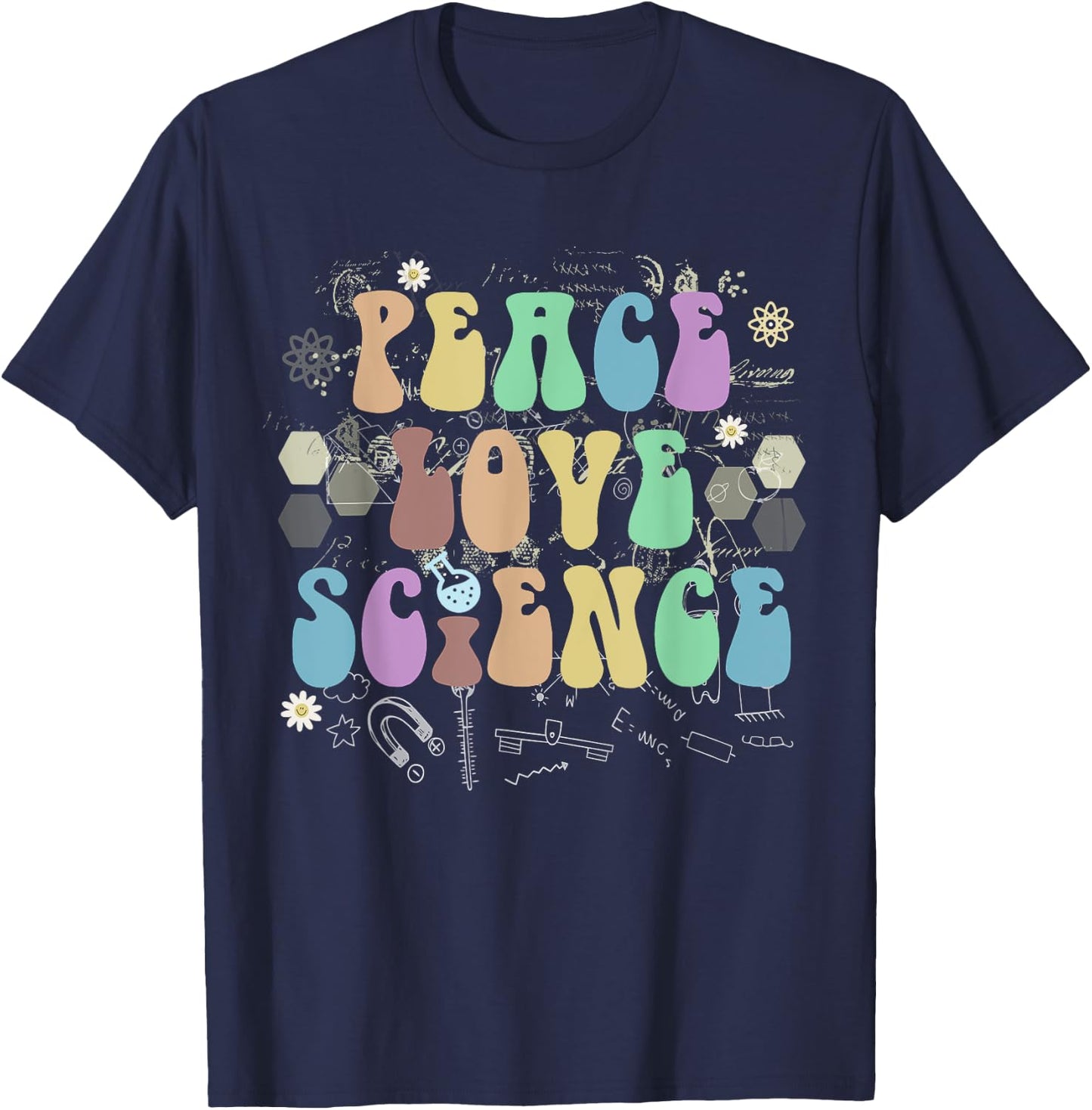 Groovy PEACE LOVE SCIENCE Technology Team STEM Squad T-Shirt - T-Shirt | Navy