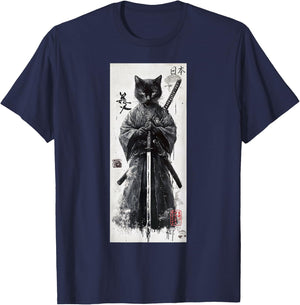 Samurai Cat Aesthetic - Japanese Streetwear Lofi Design Women Girls Kids T-Shirt - T-Shirt | Navy