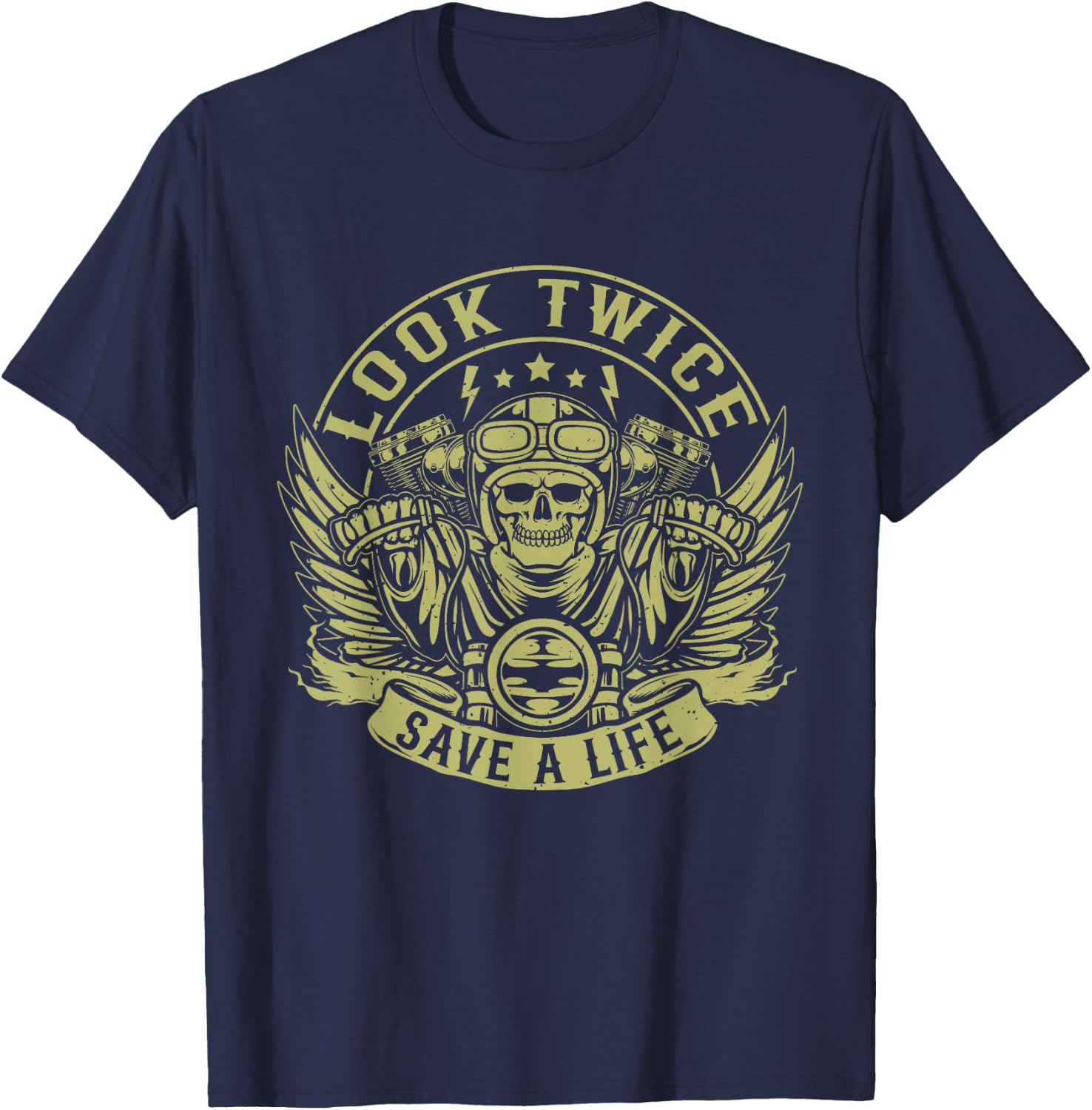 Look Twice Save A Life Funny Motorcycle Biker Riding T-Shirt - T-Shirt | Navy