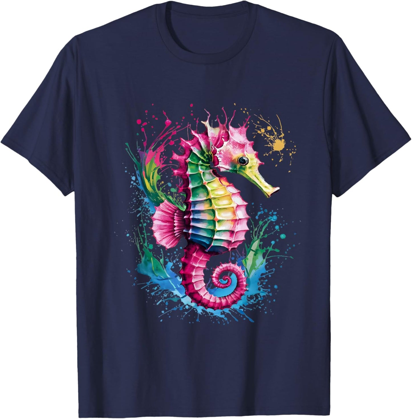 Seahorse Men Woman Colorful Watercolor Seahorse T-Shirt - T-Shirt | Navy