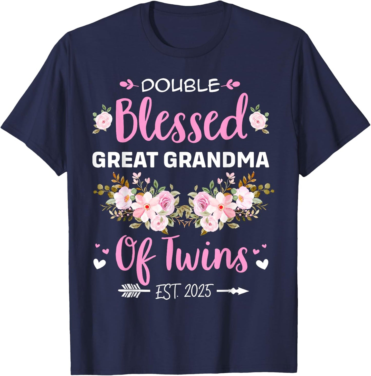 Double Blessed Great Grandma Of Twins Baby Reveal T-Shirt - T-Shirt | Navy