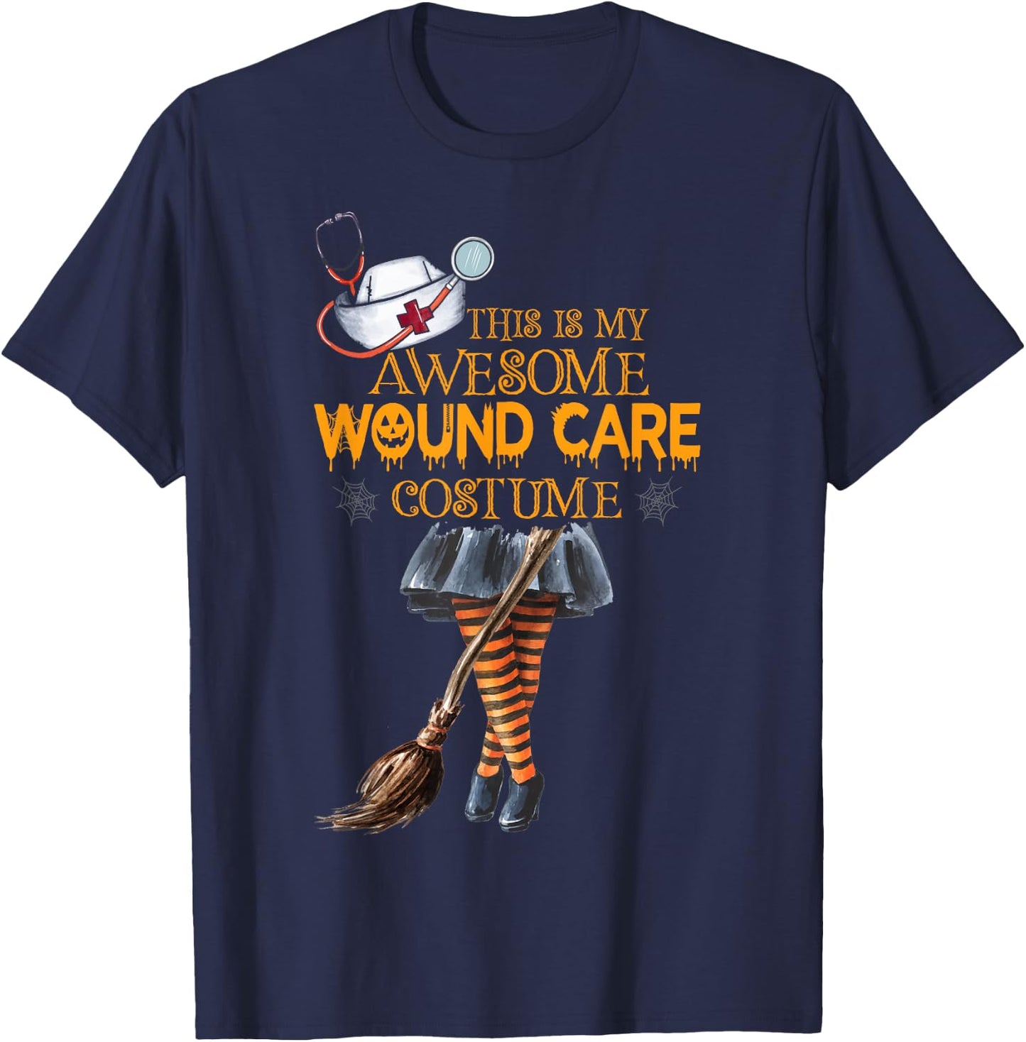 Wound Care Nurse Costume Witch Halloween Nurse T-Shirt - T-Shirt | Navy