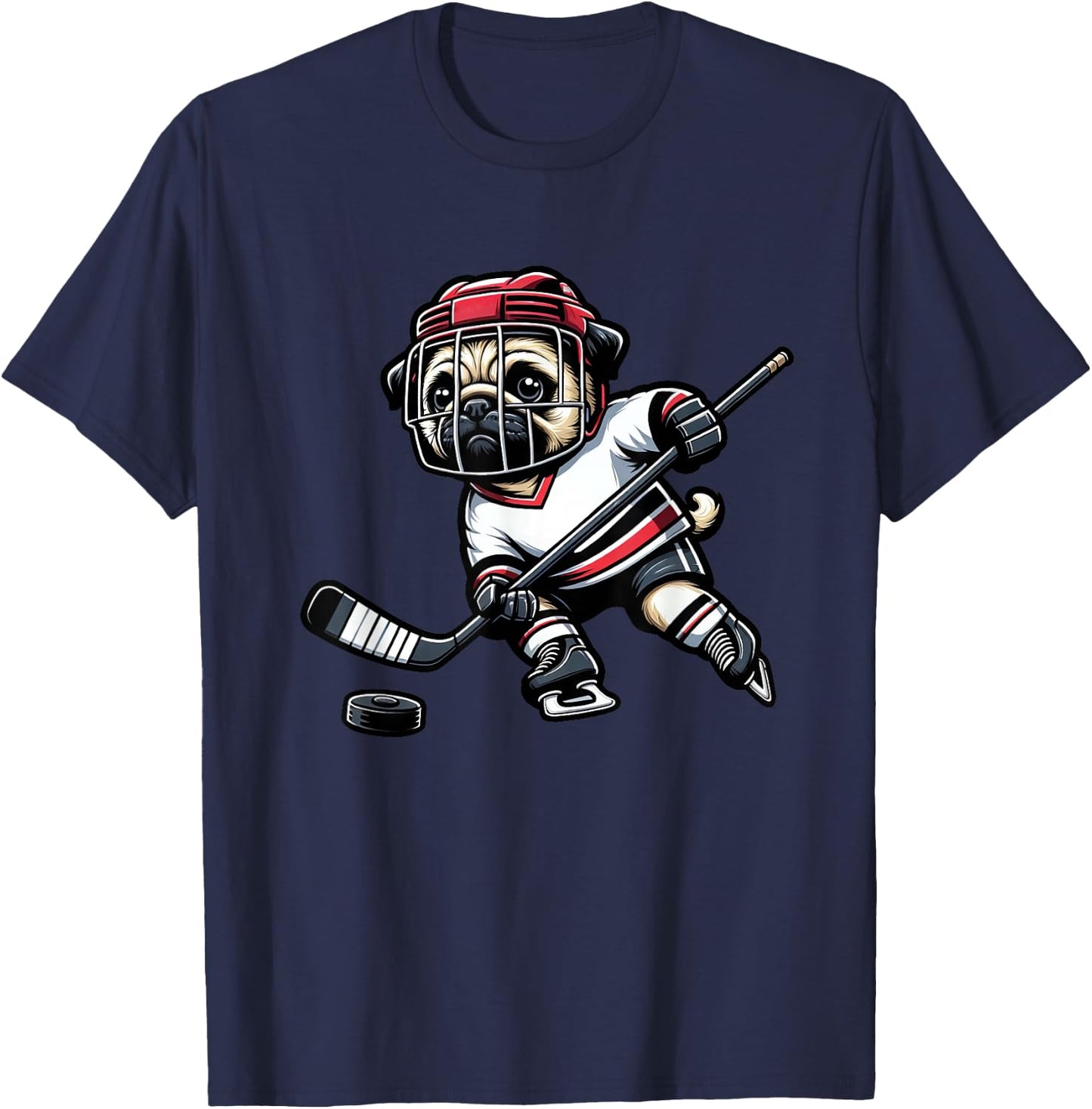 Cute Pug Hockey Player Dog Women Girls Kids T-Shirt - T-Shirt | Navy
