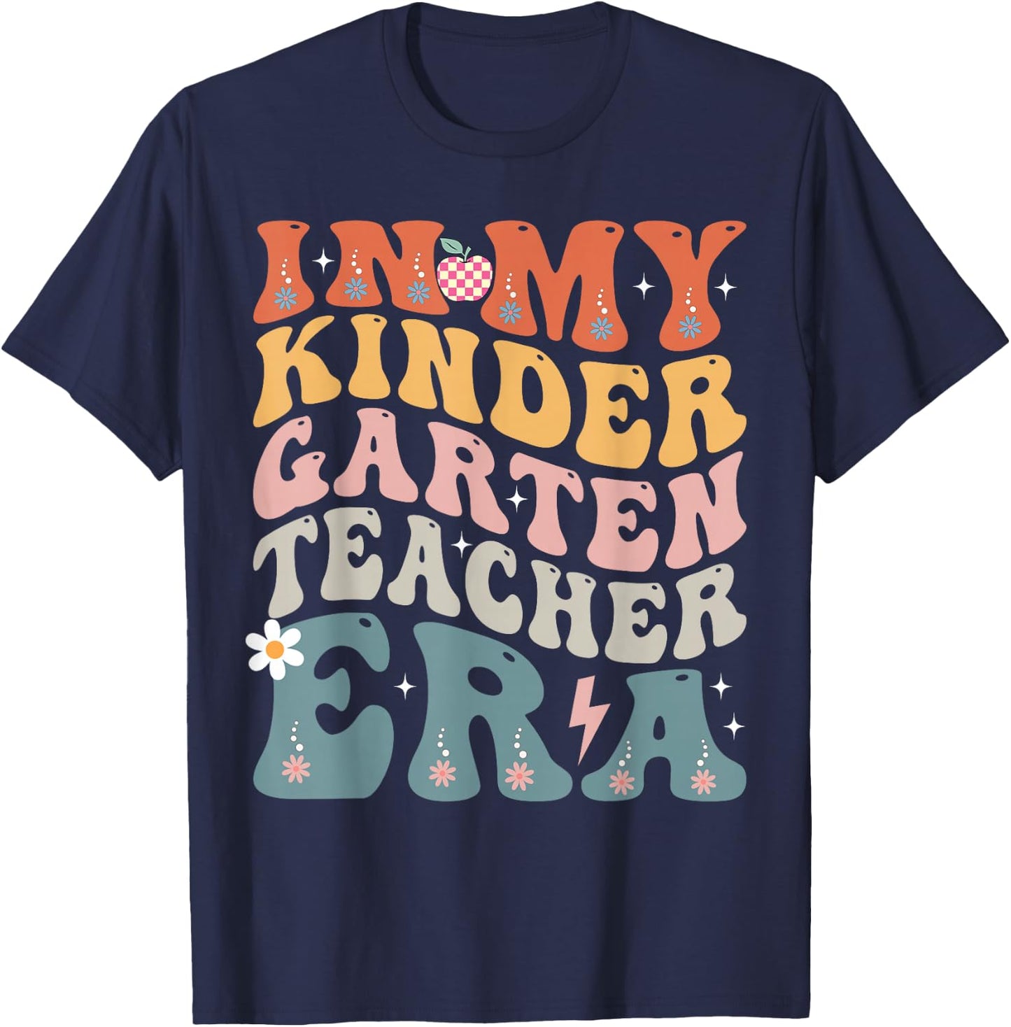 In My Kindergarten Teacher Era Groovy Back To School Kinder Women Girls Kids T-Shirt - T-Shirt | Navy