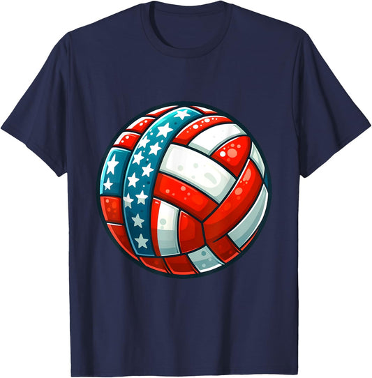 Volleyball Support Team Flag USA Beach American Women Kids T-Shirt - T-Shirt | Navy