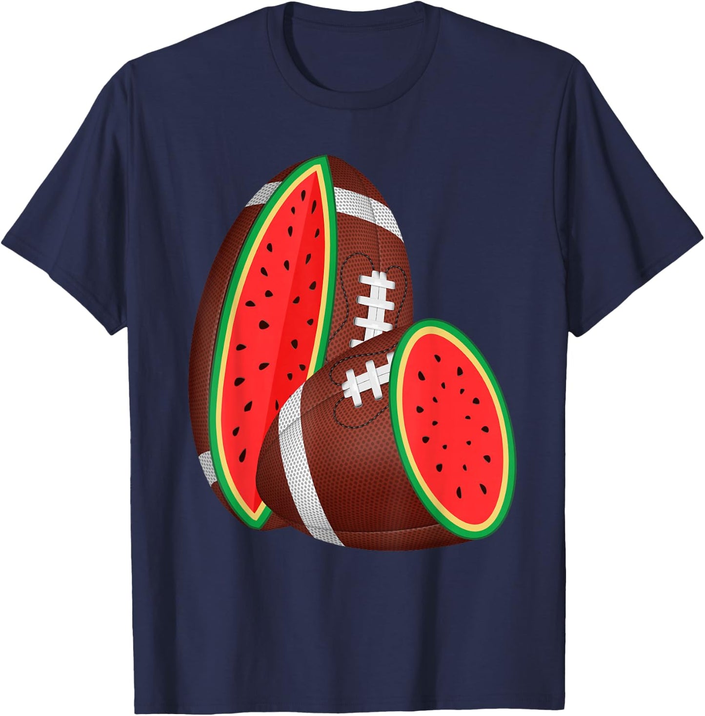 Funny Watermelon Football Ball Tropical Melon Summer Vibes Men Women Kids T-Shirt - T-Shirt | Navy