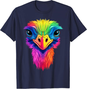 Colorful Ostrich African Wildlife Safari Animals Black T-Shirt - T-Shirt | Navy
