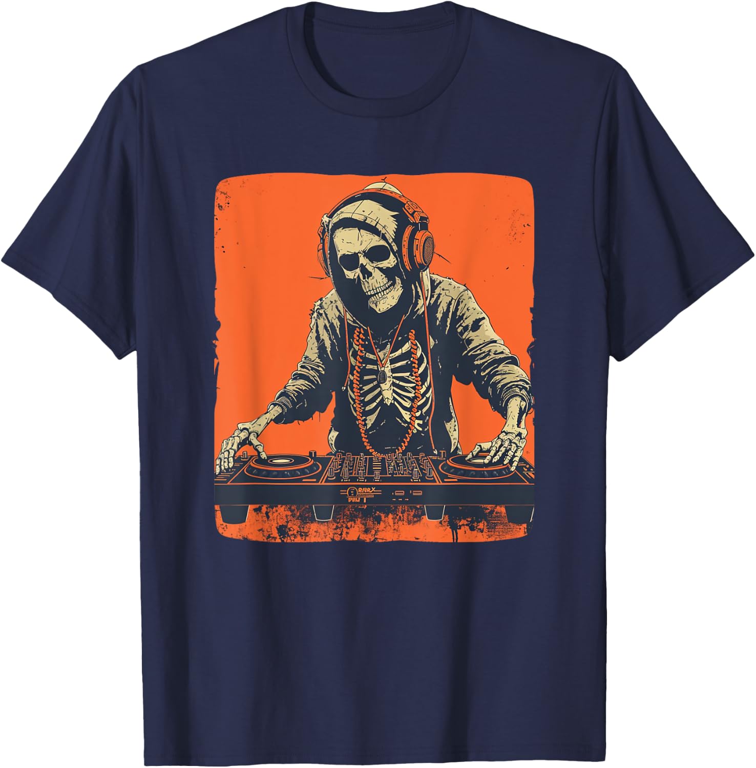 Headphones skeleton on DJ booth costume T-Shirt - T-Shirt | Navy